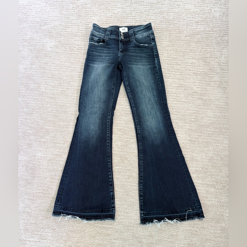 BKE Women's Black Wash Flare Jeans with Faded Accents